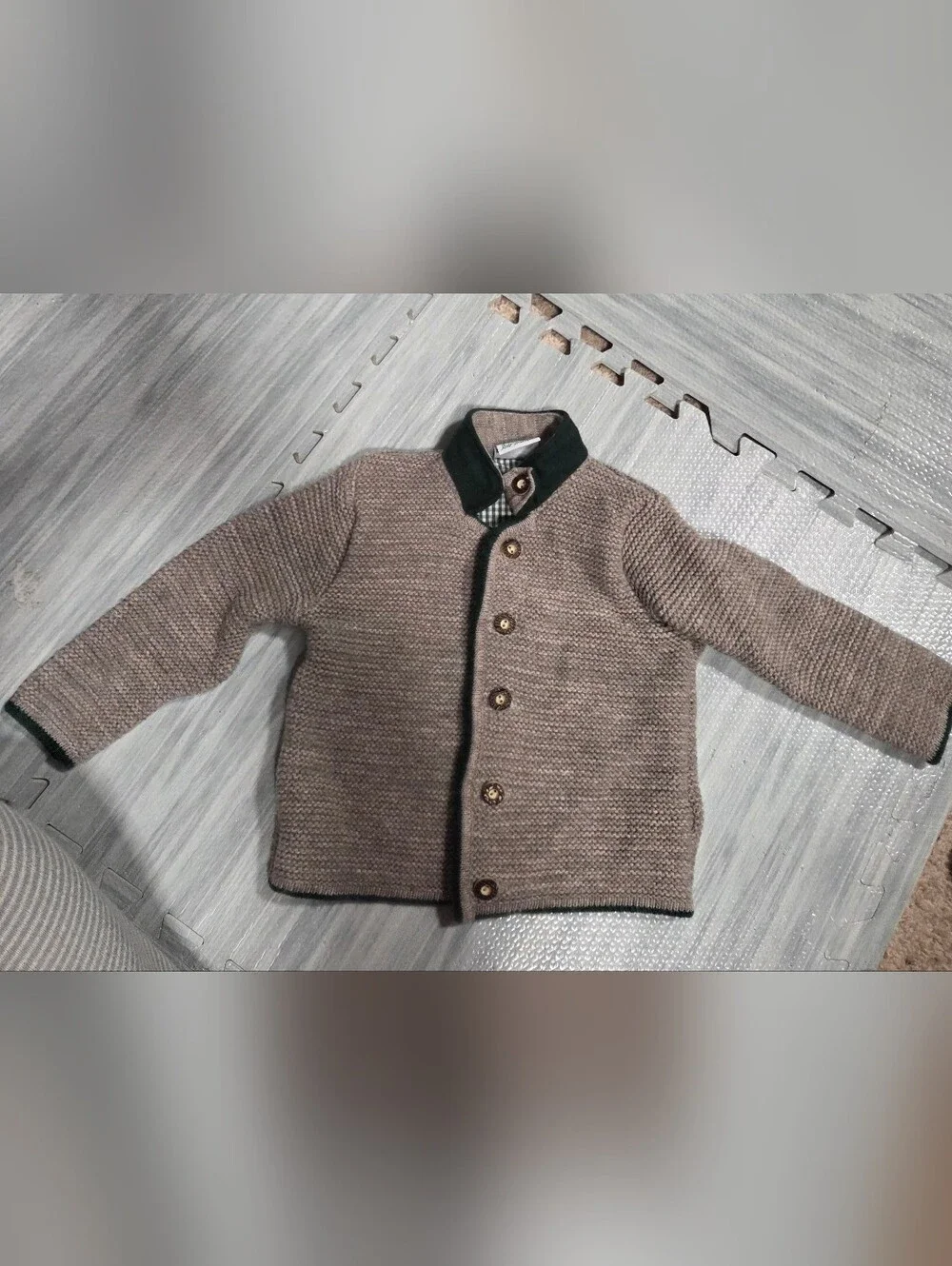 Isar Trachten - Boys German Knit Grey/oatmeal & green Sweater Size 104 4t